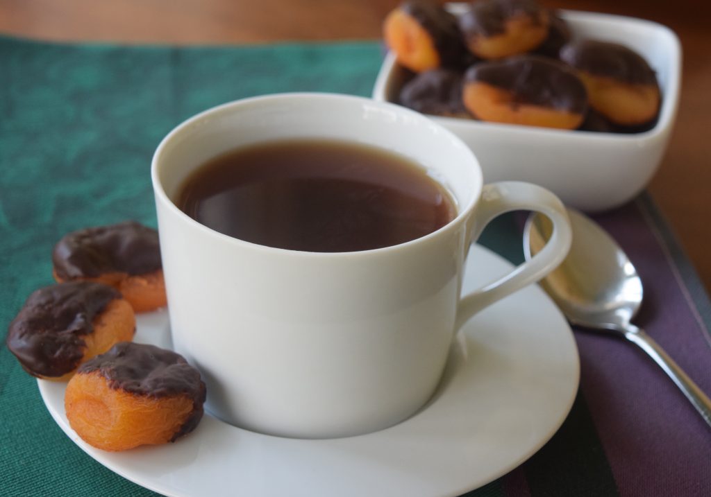 healthier chocolate-dipped apricots recipe with tea