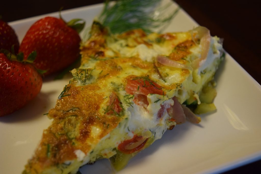 Healthy Smoked Salmon Frittata Sliced on Plate