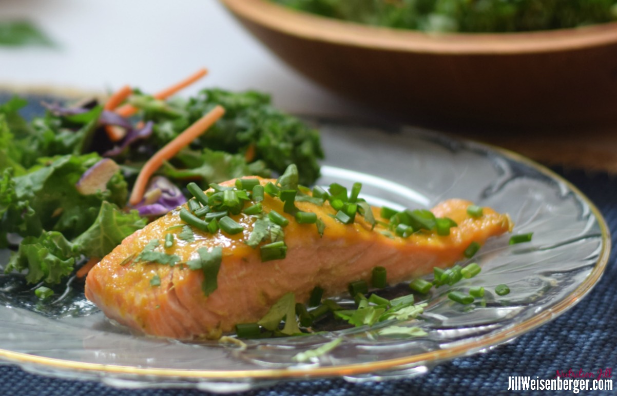 orange-glazed baked salmon recipe with salad