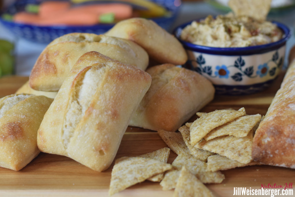 hummus, crackers and bread
