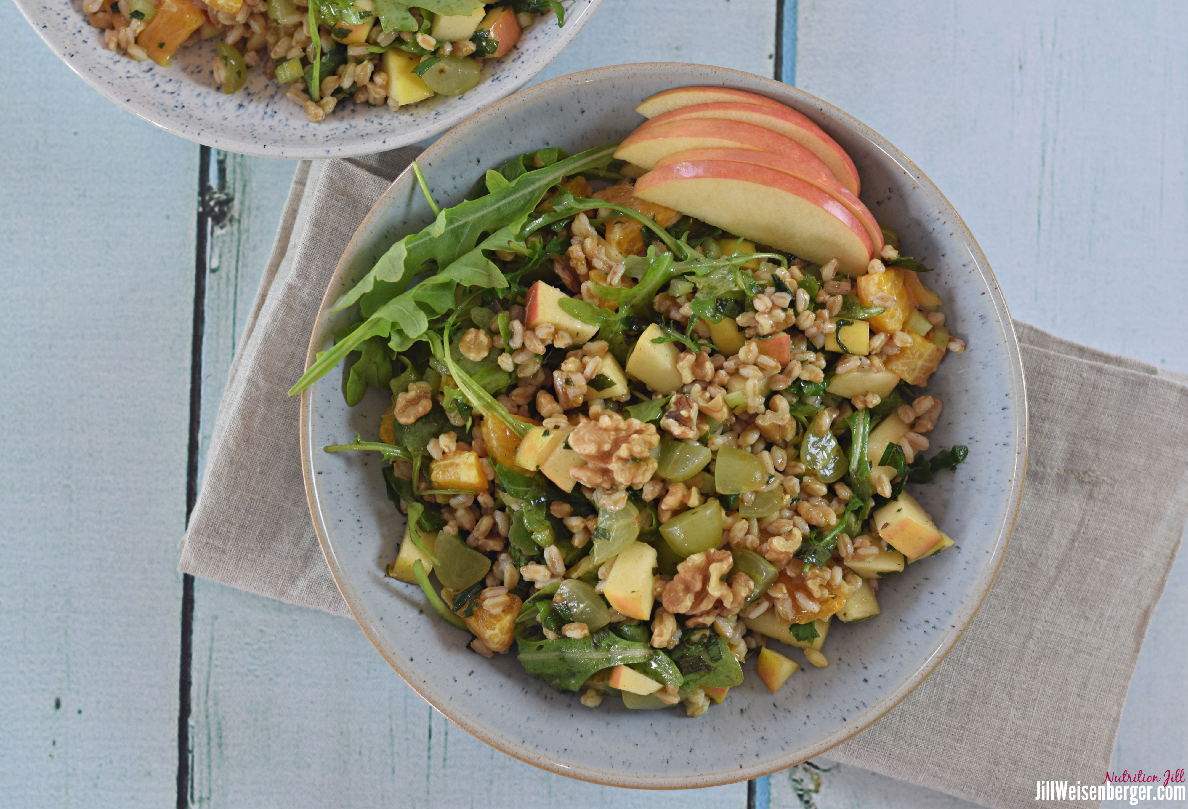 2 bowls of healthy farro waldorf salad