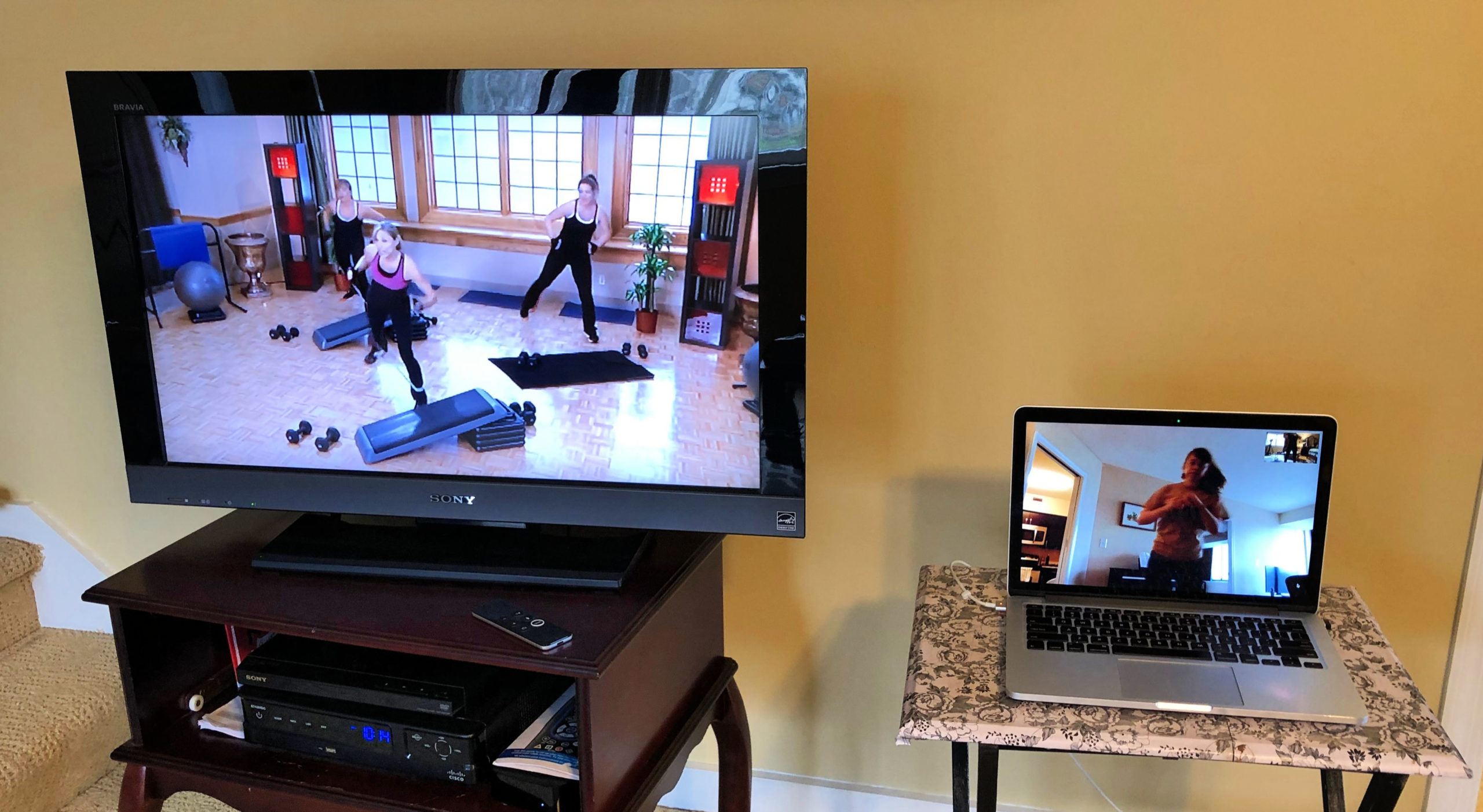Working out at home using FaceTime and a TV
