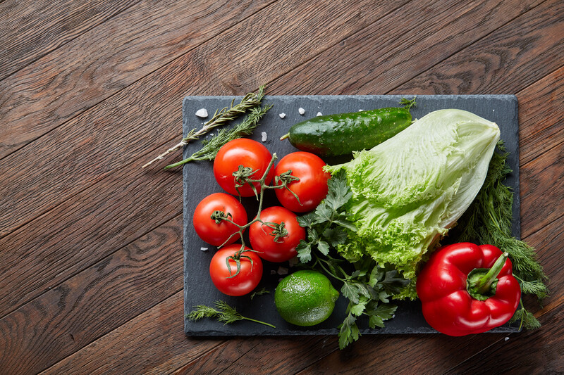 fresh vegetables on a cutting board