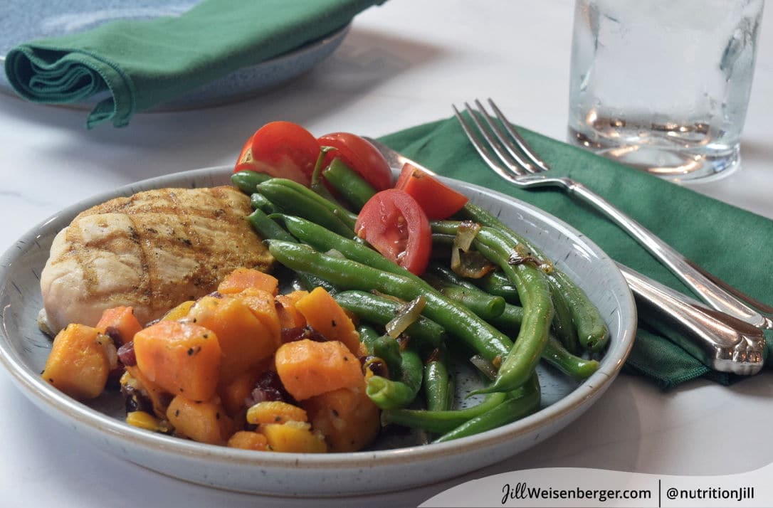 The Plate Method with chicken, butternut squash and string beans