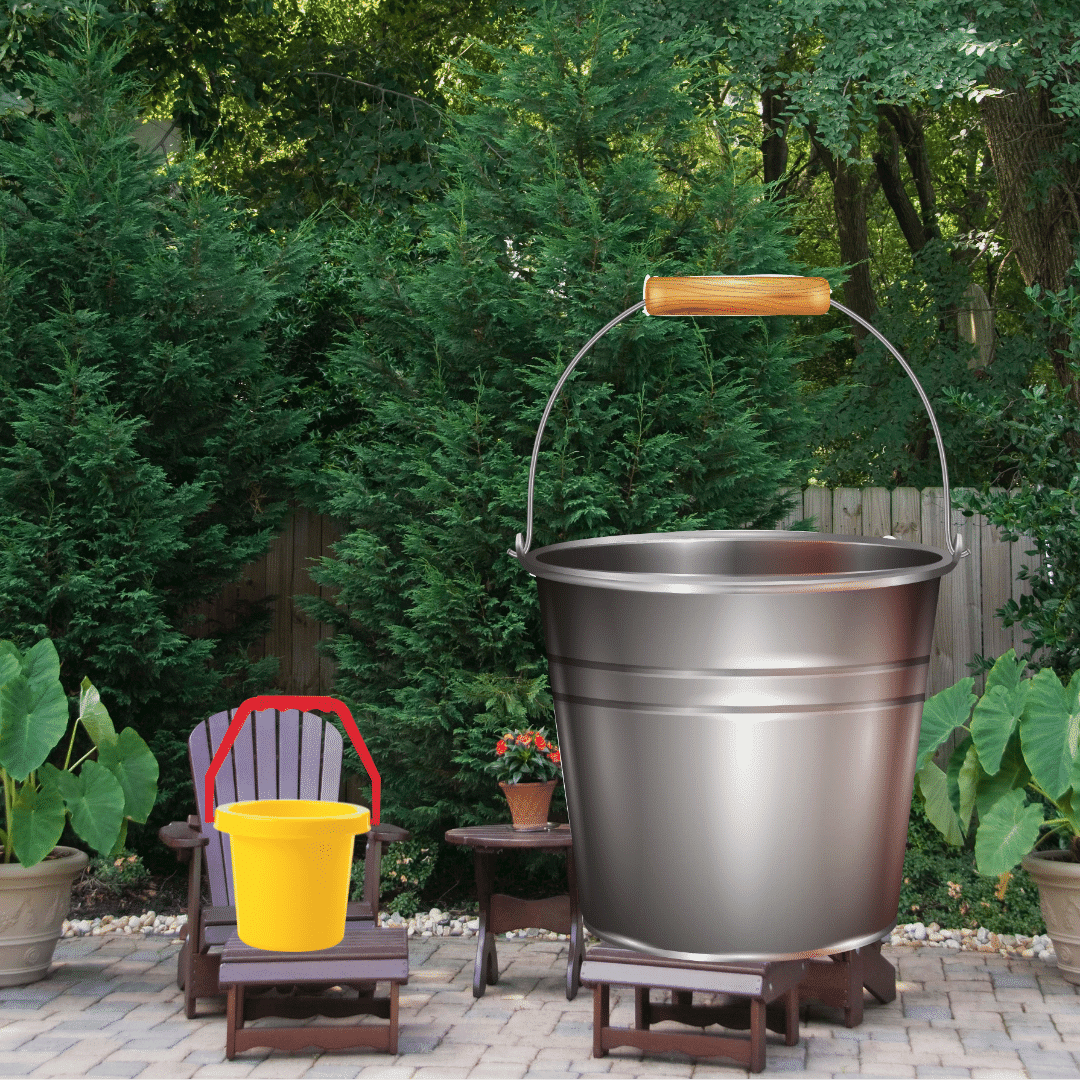 small bucket and big bucket on outdorr furniture