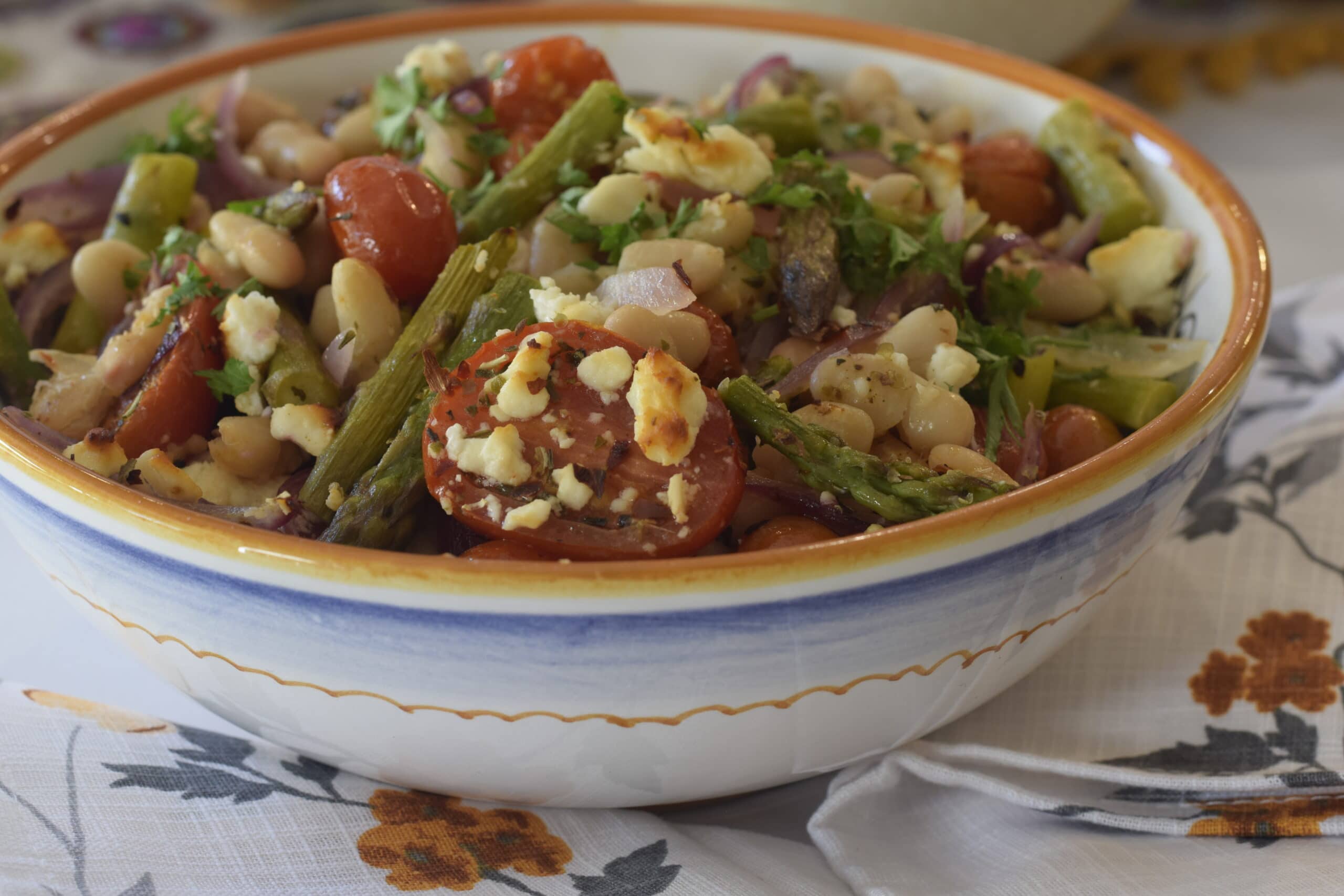 Mediterranean roasted feta cheese and tomatoes in a bowl